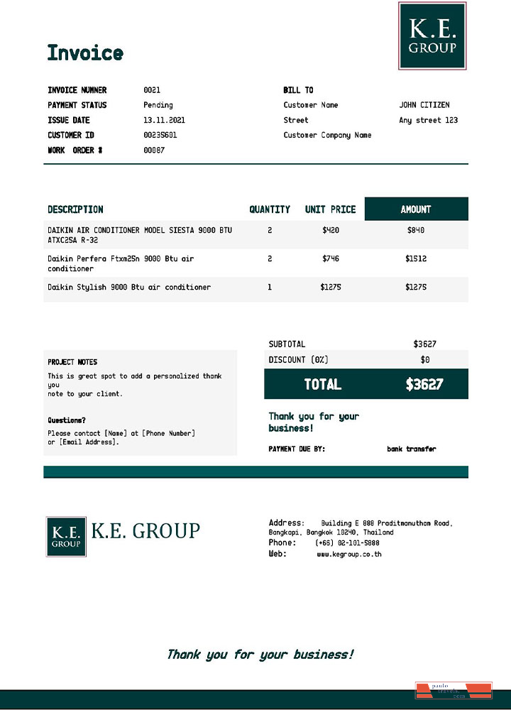 USA KE Group invoice template PSD template